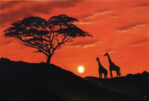 african sunset painting